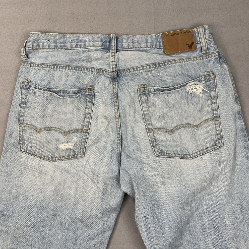 American Eagle Low Loose Men's Jeans 35x30 Light Wash Baggy 100% Cotton Distress - Picture 6 of 10